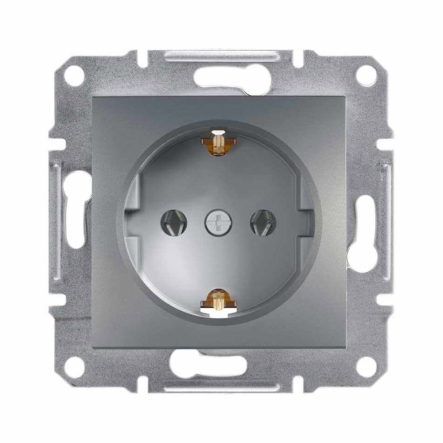 Розетка із заземленням, со шторками, Schneider Electric ASFORA, сталь, ЕРН2900262 - 1