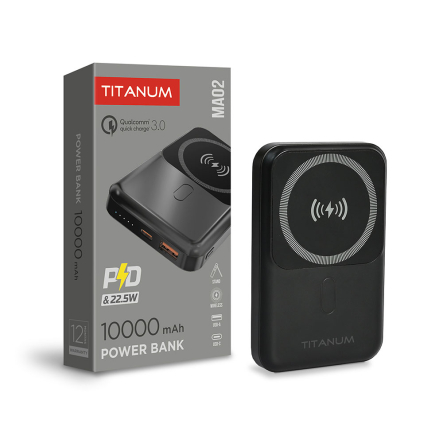 Павербанк з бездротовою зарядкою TITANUM MA02, 10000 мАч, 22.5W, Black - 1