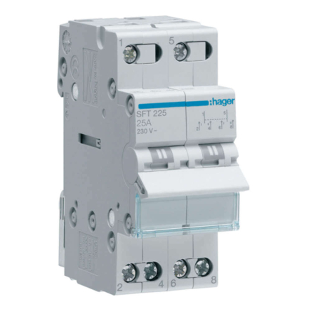 Переключатель ввода резерва HAGER SFT225, I-0-II, AC 230 В, 25 A, 1 P , 1 модуль - 1