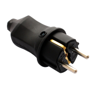 Вилка ERKA 4001-1, 16А з/к прямая чёрная (каучук)