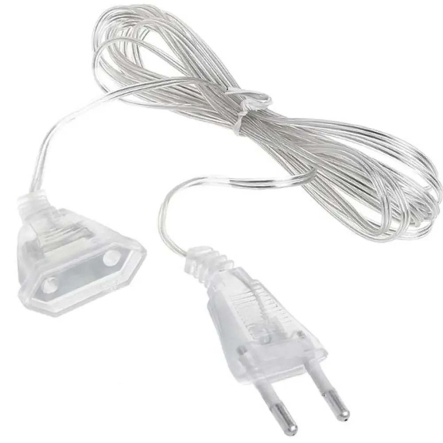 Удлинитель для гирлянды на 5м, вилка ЕС, прозрачный