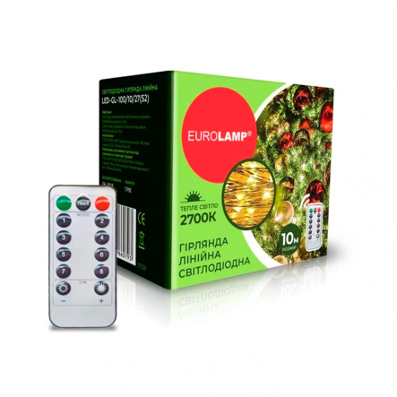 Гирлянда LED линейная, EUROLAMP S2, 100 диодов, 10м, IP44, 3xAA, 2700К - 1