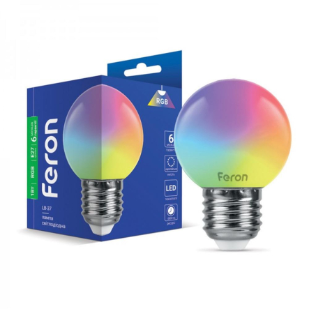 Лампа світлодіодна Feron LB-37, 1 Вт, RGB, E27, 220 В, G45, 7426 - 1