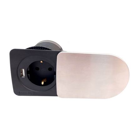 Розетка мебельная EH-ARN-304, 1*16 А (2P+PE) + 1*USB (5В/2.4A), настольная, встраиваемая