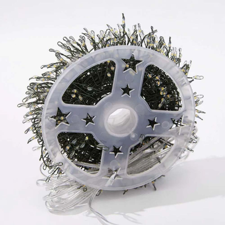 Гирлянда LED Мишура от сети  50м 1500LED 8 режимов + пульт, зелёный шнур, Холодный белый