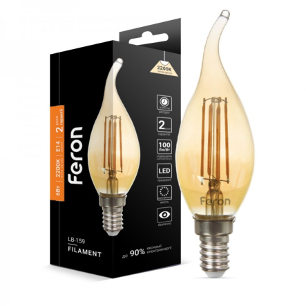 Лампа LED FERON LB-159, 6 Вт, 2200K, E14, 220 В, CF37, Filament, золото, 5626 - 1