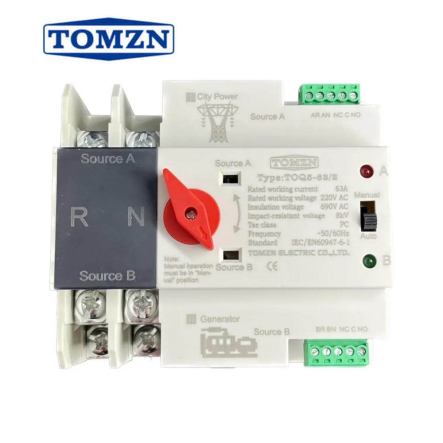 Автоматический переключатель ввода резерва TOMZN&nbsp;TOQ5-63/2P, 63 А, 2P, однофазный, DIN-рейка - 1