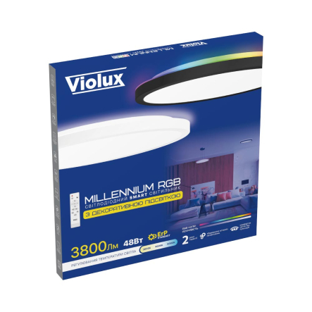 Светильник Violux MILLENNIUM BL 48W, RGB, 3000-6000K, 3800Lm, пульт, белый, 400мм, 361348