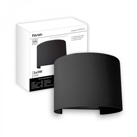 Настінний світильник FERON, DH013, COB, 2*3W, 450Lm, 3000K, IP54, чорний - 1
