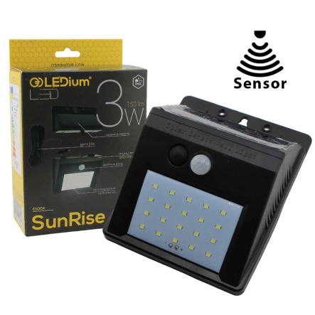 Светильник на солнечной панели SunRise 3W 150Lm 800mAh 3.7V IP65 с датчиком движения + шнур 2,5м, LEDium - 1