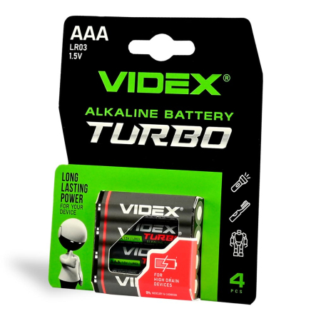 Батарейка щелочная VIDEX LR03/AAA Turbo 4шт blister (цена за 1шт), 27021 - 1