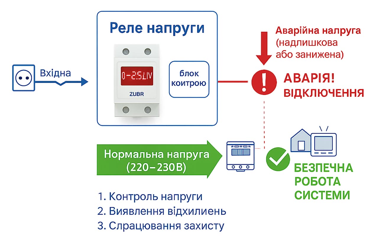 Схема роботи реле напруги для захисту електроприладів